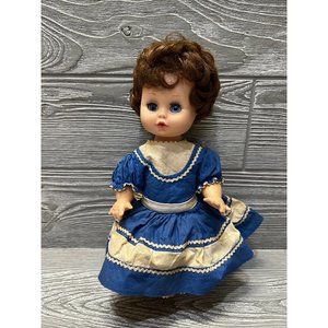 Vintage Eegee Baby Girl Drink and Wet Plastic Doll Blue Dress Made in Hong Kong